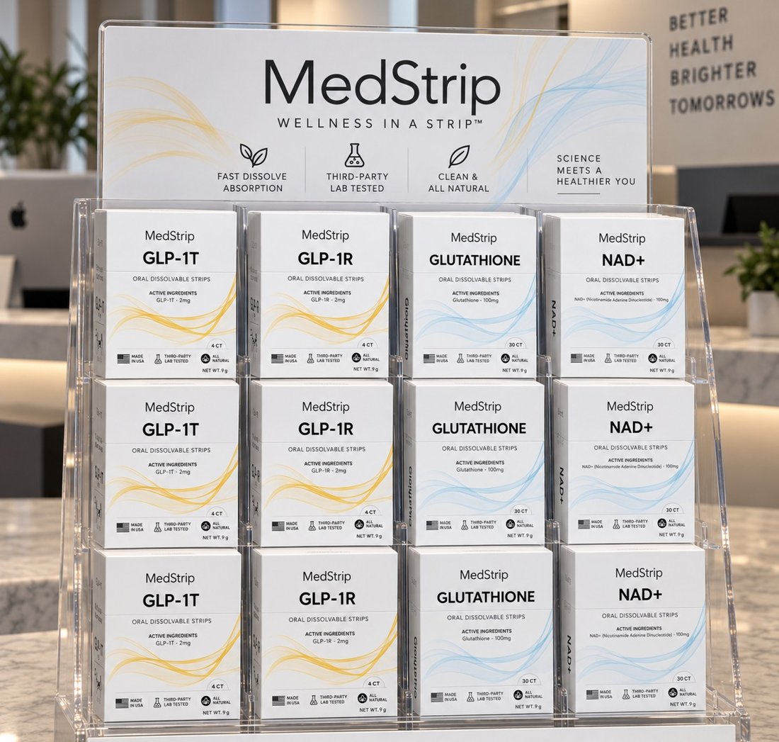 MedStrip oral dissolvable strip boxes on display
